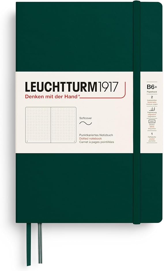 LEUCHTTURM1917 - Notebook Softcover Paperback B6+ 123 Numbered Pages for Writing and Journaling (Forest Green, Dotted)