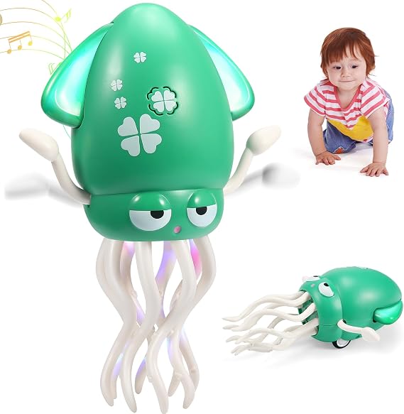 MAOLYOZ Interactive Dancing Octopus Toy for Baby Light-Up Musical Baby Crawler, Tummy Time Toys, Music Sensory Birthday Gifts for Kids,Ages 3+ (Green)