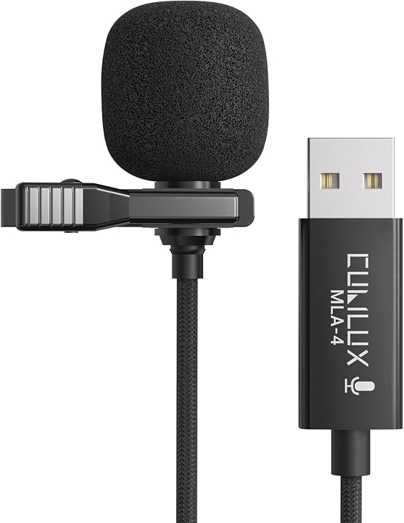Cubilux USB Microphone for PC, Unidirectional High Sensitivity USB A Lavalier Clip-on Mini Pin Microphone for PC, Laptop, Recording, Skype, Zoom, Meeting, Live Distribution, 1.2m