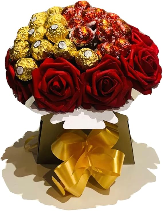 Gift Hamper Lind Ferraro Rocher Bouquet box roses flowers red pink White blue purple men Women Girlfriend boyfriend Premium Dairy (Extra large)