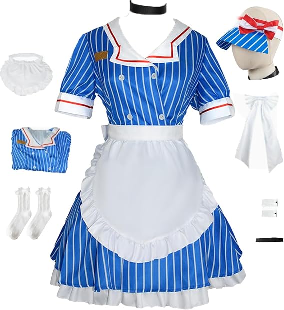 Kasane Costume Uniform Blue Maid Dress Hat Women Party Outfit