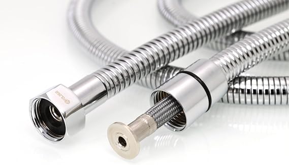 Shower Hose 59-inch Stainless Steel Double Sprial Nylon Braided Hose with 1/2'' Connector (Chrome)