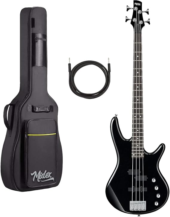 Midex MBG-400BK Top Segment Professional Bass Guitar 4 Strings (Softcase Gigbag and cable Included)