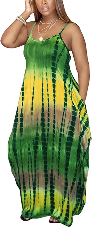 Women's Plus Size Maxi Dress Sleeveless Summer Long Sundresses with Pockets