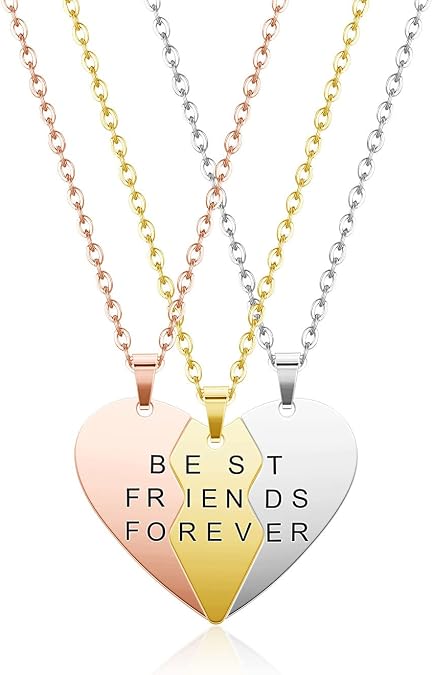 PESOENTH Personalized Best Friend BFF Necklaces For 3,friendship Necklace for 3,friends Birthday Gifts For Women,Customized Engraved Custom Friends Name Heart Necklace Jewelry Gifts