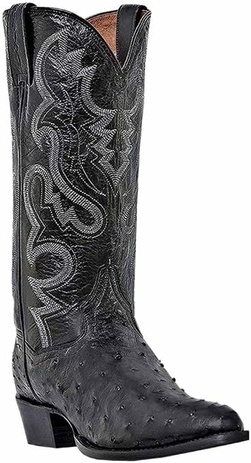 Dan Post Mens Tempe Ostrich Embroidered Pull On Round Toe Dress Boots - Brown