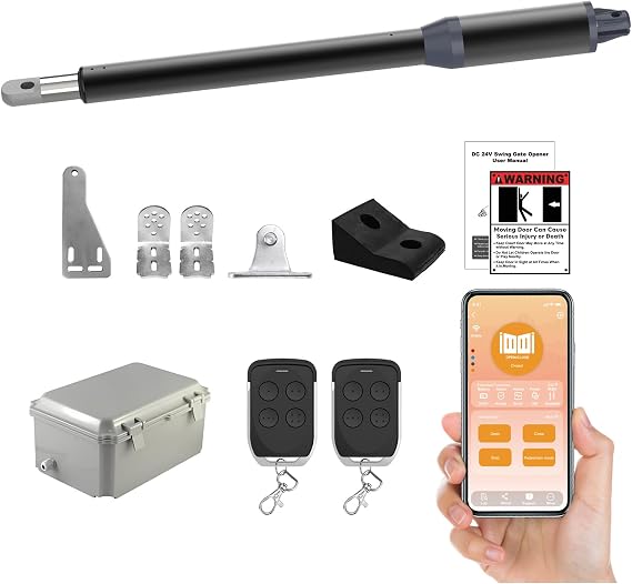 C01-L Smart Automatic Gate Opener Kit, App Compatible Single Swing Gate Opener-Up to 14ft Long or 440lb, Electric Gate Opener for Driveway Single Swing Gate with Long-Range Gate Remote and More