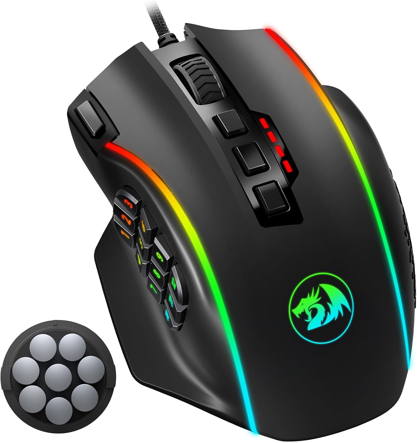 Redragon M901K Elite RGB MMO Mouse,Wired Gaming Mouse with 12 Side Buttons,12400 DPI,8 * 2.4g Weight Tuning,19 Programmable Buttons for PC Laptop MOBA FPS,Black