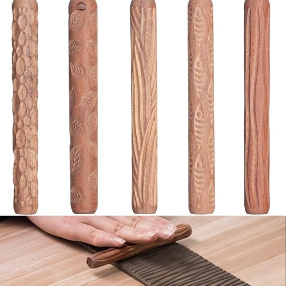 Mini Hand Rollers, Cobblestone Wooden Leaf Pins For Ripple Diy Grain Clay Clay Rolling Rollers, Handclip Roll Up Fisheries, Wooden 5