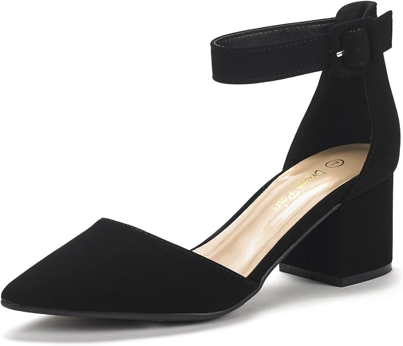 DREAM PAIRS ANNEE Pointed Toe Low Chunky Heel Pumps