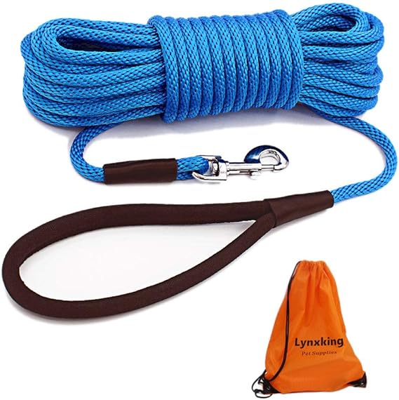 Check Cord Dog Leash Long Lead Obedience Recall Training Tracking Line 30ft | 15ft 50ft Agility Lead Comfortable Handle Heavy Duty Puppy Rope for Play, Camping, Backyard for Small Medium Large Dog Puppy