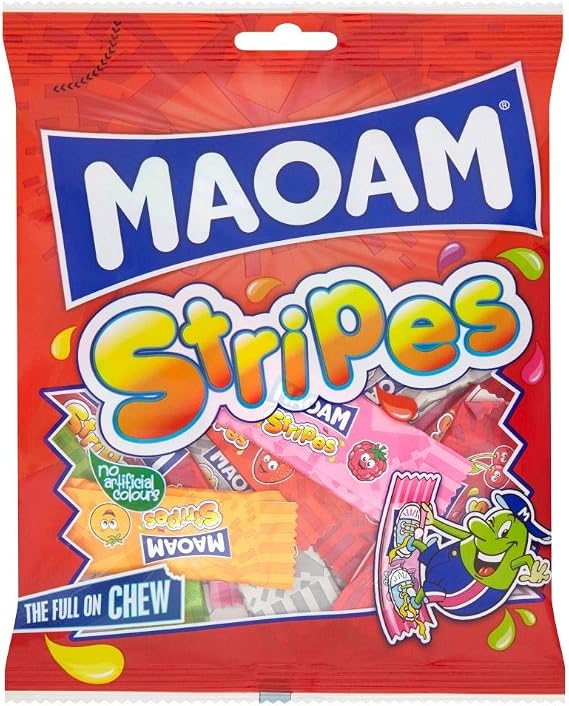 Haribo Maoam Stripes Fruit and Cola Flavour Chewy Sweets Bag - Pack of 12 x 140G