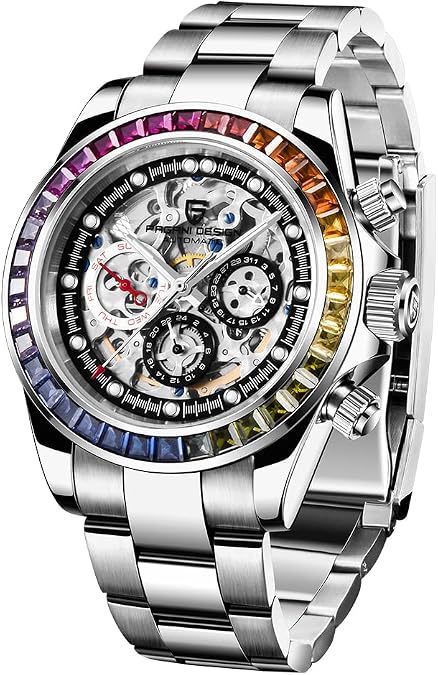 RollsTimi Pagani Design Mens Watch, 40 mm, Rainbow Diamond Chronograph