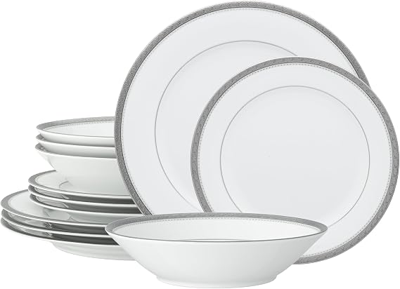 Noritake Charlotta Platinum 12-Piece Dinnerware Set, Service for 4