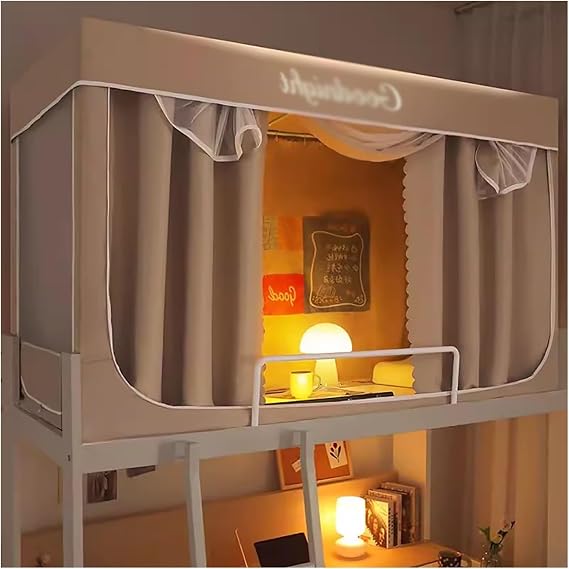 Blackout Bed Tent Twin for Privacy Protection in Dormitory Bunk - Indoor Canopy Single Sleeper Bed with Bracket for Kids/Adults - Reducing Light & Easy to Install - Portable Curtain for Girls/Boys