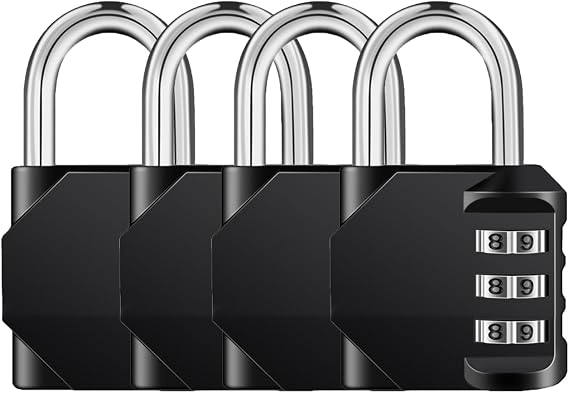 NAGE Combination Lock, Coded Padlock with 3 Digit Lock (4p, Black)