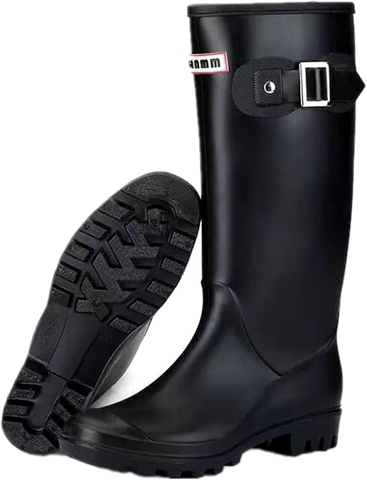 Womens Knee High Rain Boots - Waterproof Rubber Anti-Slip Boots with Narrow Calf & Thick Soft Sole for Garden Outdoor Work