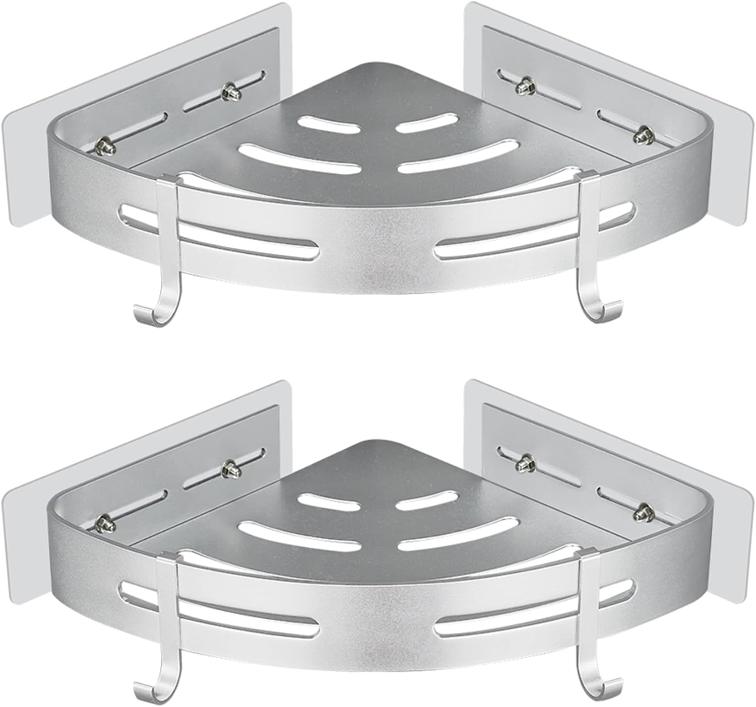 GERUIKE Shower Corner Shelf No Drilling Adhesive Bathroom Shelves Shower Caddy Basket Wall Mounted Shower Storage for Kitchen & Bathroom Organiser Glossy Silver 2 Pack, Aluminium