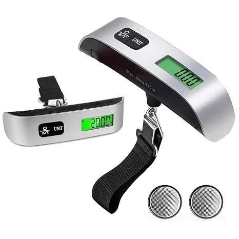 Luggage Scale 2-Pack, Digital Hanging Baggage Scale 110lb for Travel, Portable Suitcase Weight Scale with Backlit LCD & 4 Units (lb/kg/oz/g), Strong Straps, Accurate & Durable