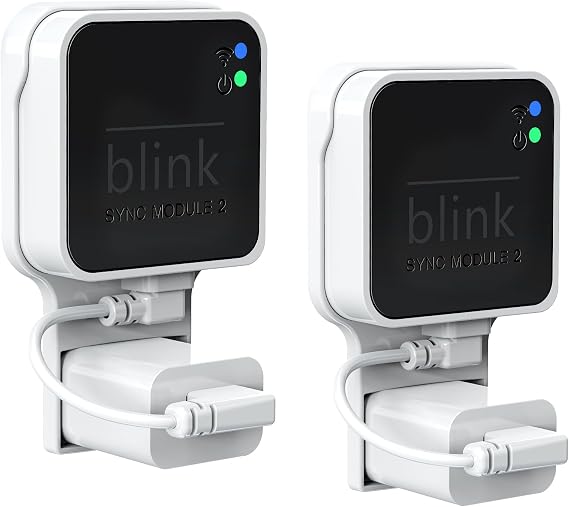 Blink Sync Module 2用コンセントウォールマウント、ショートケーブル付きブラケット2パック | 散らからないワイヤー、省スペースの点滅モジュールマウント、取り付け簡単、頑丈で安全。Blink屋外屋内カメラシステムで動作。
