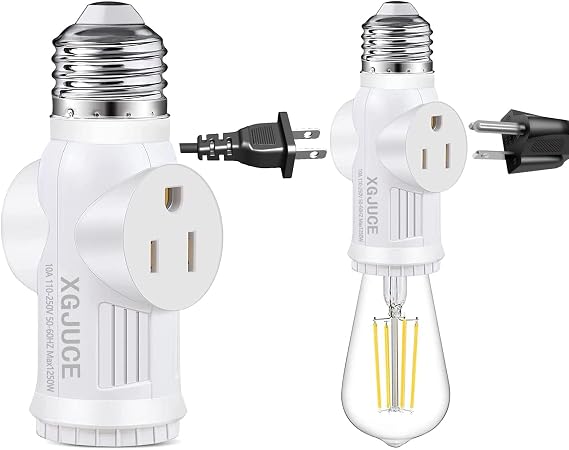 3 Prong Light Socket to Plug Adapter,E26 Outdoor Light with Outlet,E27 Light Bulb to 2/3 Prong Outlet Plug Splitter Converter for Garage Porch CCTV Camera (1, White) | E26/E27 Lightbulb Outlet Adapter, Light Bulb Plug Adapter for Garage Porch CCTV Camera (1, White)