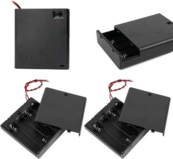 4pcs 4 Cell AA Battery Holder with ON/Off Switch 6V Plastic Battery Case Holder Case with Cover 4 Slots 1.5V AA Battery Storage Box with Wire Leads