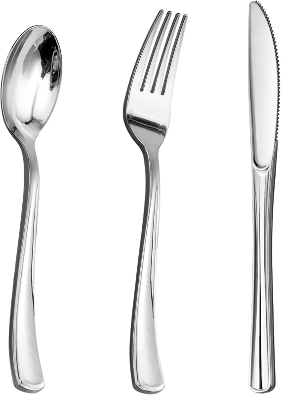 Goodluck 150PCS Silver Plastic Silverware, Silver Utensil Disposable