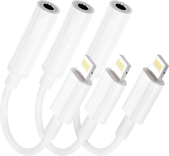 3Pack Lightning to 3.5mm iPhone Headphone Adapter Aux Audio Dongle with Aux Cord Headphone Jack Adapter Compatible with iPhone 14 13 12 11 X XS 8 7, Apple MFi Certified
