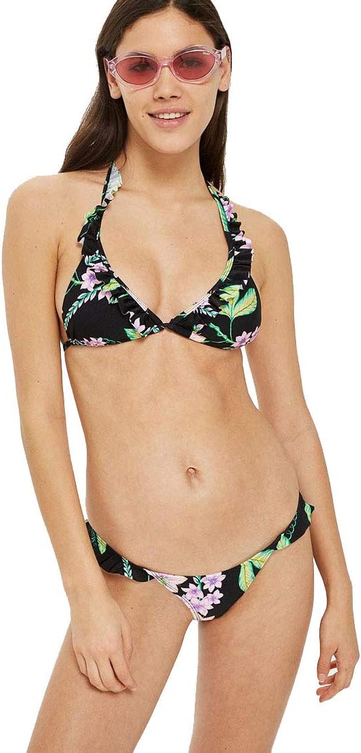 Topshop Stripe Frill Bikini Bottom, Black, 8 US