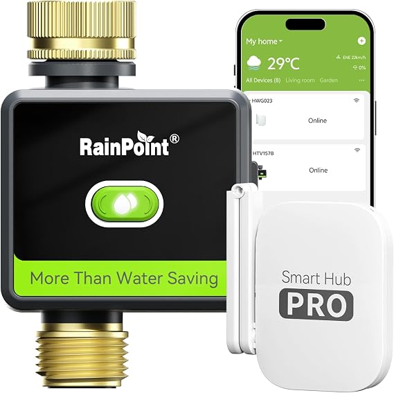 RAINPOINT WiFi Water Hose Timer with Brass Inlet&Outlet, Smart Sprinkler Timer for Watering with Gateway, WiFi Watering System for Garden, Automatic Irrigation System for Lawns and Yard