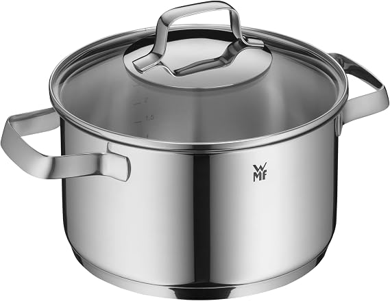 WMF Belmonte Large Saucepan 20 cm Glass Lid Induction Casserole Pot 3.3 L Polished Cromargan Stainless Steel Uncoated