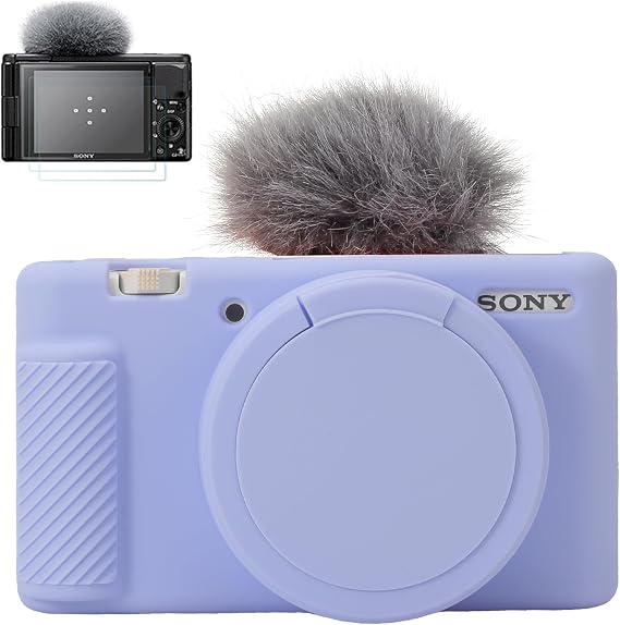 Pocoukate Camera Case for Sony ZV-1, ZV1 Camera Case Digital Camera Anti-Scratch Slim Fit Soft DSLR Camera Sleeve with Tempered Glass Protective Screen Protector for Sony ZV-1 - Lilac