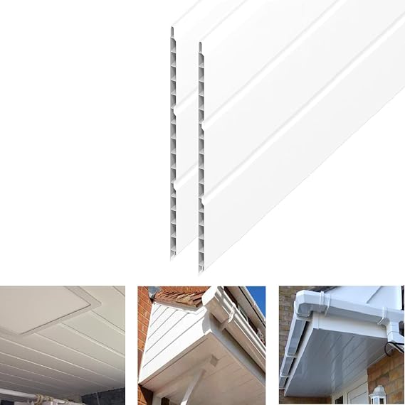 Hollow Soffit Cladding Board - White Plastic Soffit Board 5m Length x 300mm - 2 Length Pack