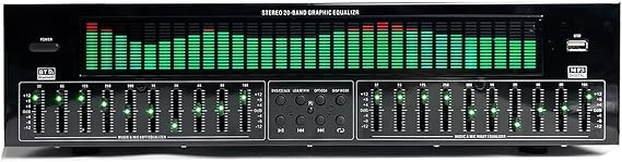 Digital Equalizer Audio Stereo Graphics EQ LED Music Spectrum Analyzer 12 Rhythm Patterns 31 Segment Dynamic Spectrum Dual 10 Segment Independent Tuning Black
