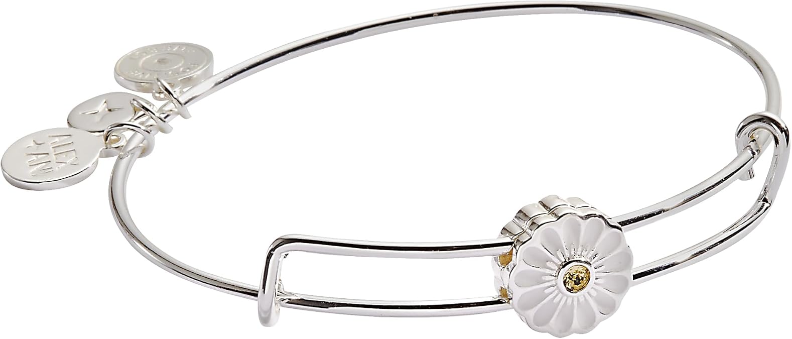 Alex and Ani Expandable Bangle for Women, Daisy Charm, Pineapple Jasper Gemstone, Rafaelian Finish, 2 to 3.5 in