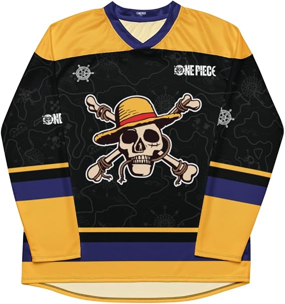 Netflix One Piece Straw Hat Pirates Hockey Jersey Officially Licensed Pullover Athletic Jersey for Adults and Teens