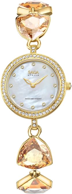 SAGA Change Series Women's Luxury Watch, 22.5mm MOP Dial, Swiss Quartz Movement, 316L Stainless Steel, 30M Water Resistant, Adjustable Crystal Bracelet,Perfect for Special Occasions