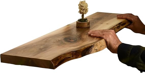EccaShelf Rustic Live Edge Floating Shelves for Wall, Solid Wood Floating Shelf for Room, Natural Wood Wall Shelves for Bathroom, Floating Real Walnut Wood Shelf (60'' x 8'')