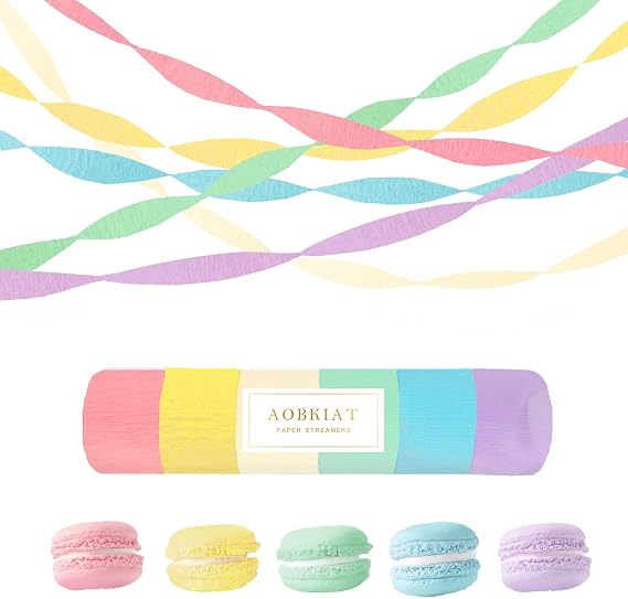 AOBKIAT Pastel Birthday Streamers,6 Roll Colorful Streamer Party Decoration