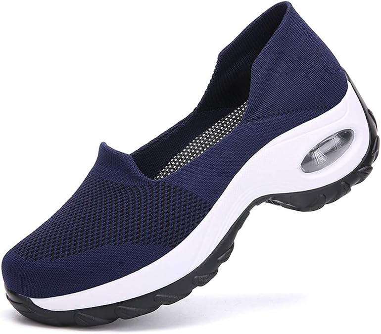 ChicWind Women's Mesh Slip On Sock Sneakers Mid Heel Air Cushion Wedge Platform Loafers