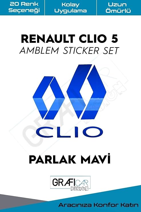 Graficar Design Renault Clio ile Uyumlu 5 Amblem Kaplama Sticker Set, Mat Metalik Gri, TYC00629201747