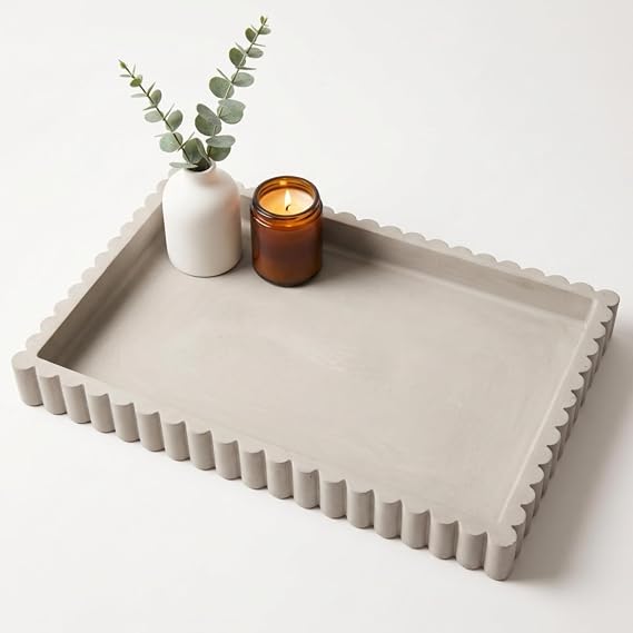 OAKOA Concrete Rectangle Tray for Coffee Table Decor - Centerpiece Tray