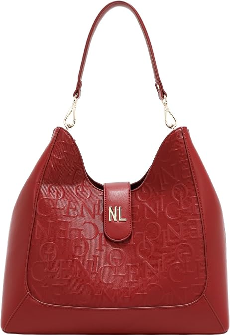 Nicole Lee Embossed Elegance Hobo Bag, Pebbled Vegan Leather, Detachable Embossed Design