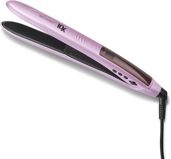 Bio Ionic 10X Styling Iron, 1" Hair Straightener with Moisturizing Heat Technology, Flat Iron for 10-Minute Styling, Hair Straightener and Curler, Soft Amethyst