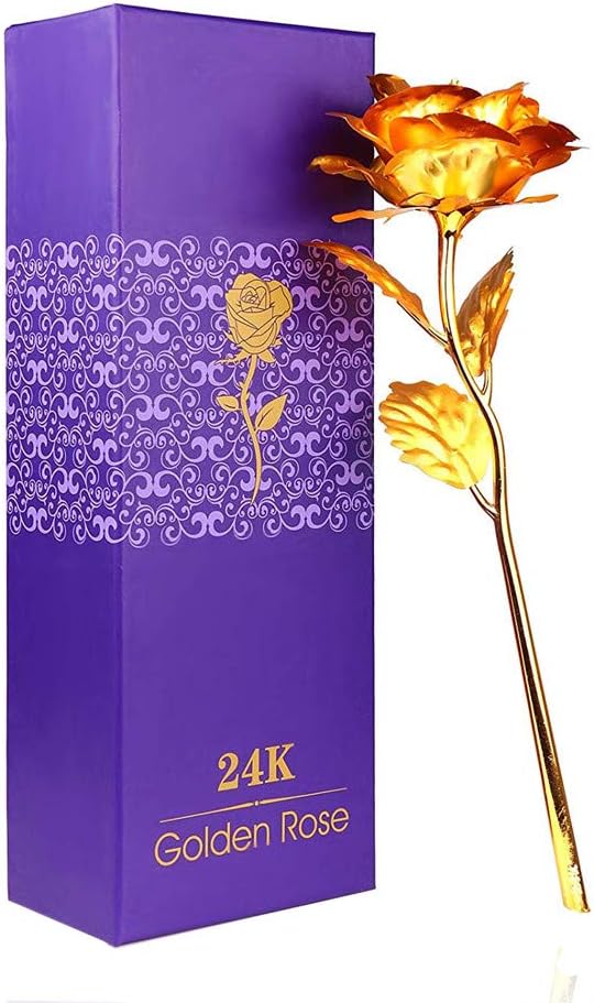 Creative Artificial 24K Rose Flower Plastic Long Stem Real Rose Dipped in Gold with Gift Box for Mother's Day, Valentine, Birthday, Anniversary, Thanksgiving Day (Gold)