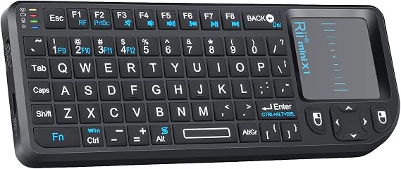 Rii 2.4G Mini Wireless Keyboard with Touchpad Mouse,Lightweight Portable Controller with USB Receiver Remote Control for Windows/Mac/Android/PC/Tablets/TV/Xbox/ PS3. X1-Black