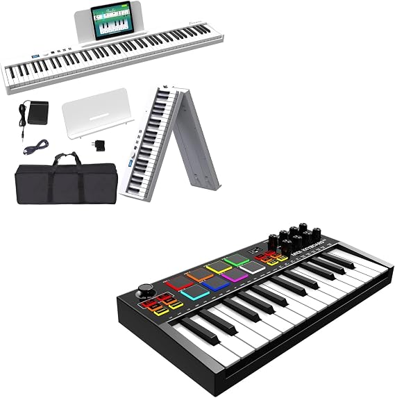 Folding Piano Keyboard 88 Keys Bundle 25 Key Rechargeable MIDI Keyboard