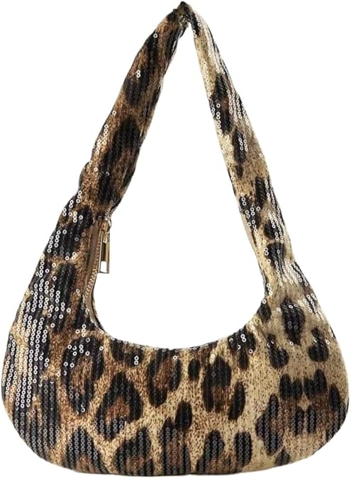 Y2k Purses Leopard Print Shoulder Bags Cheetah Purse 2000s Streetwear Mcbling Purses for Women Trendy