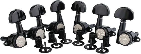 Guyker 6Pcs Guitar Locking Tuners (3L + 3R Handed) 1:21 Lock String Tuning Key Pegs Machine Heads with Half-Circle Handle Replacement for LP SG Style Electric, Folk or Acoustic Guitars Black