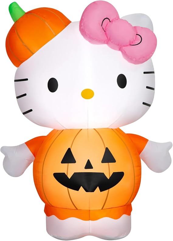 Gemmy Hello Kitty Halloween Pumpkin Inflatable Decoration, 5 Ft Tall